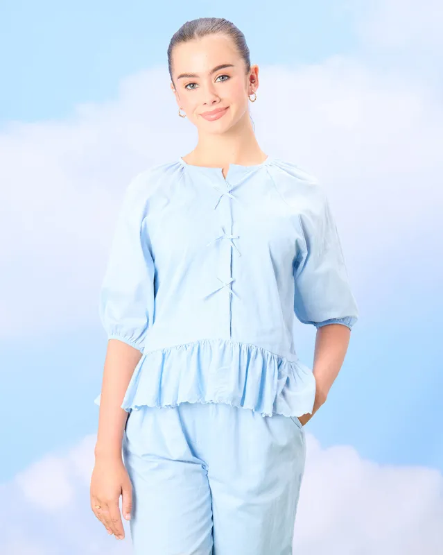 Senior Girls Blue Embellished Blouse With Front Bow sold by Redtag