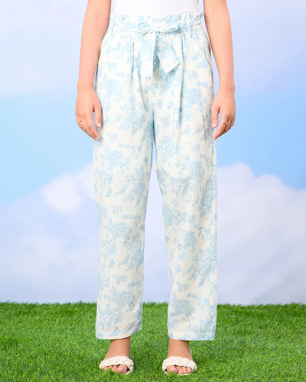 Senior Girls White And Blue Printed Pants sold by Redtag