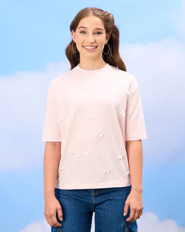 Senior Girls Pink Boxy High-Neck 3D Floral Top sold by Redtag