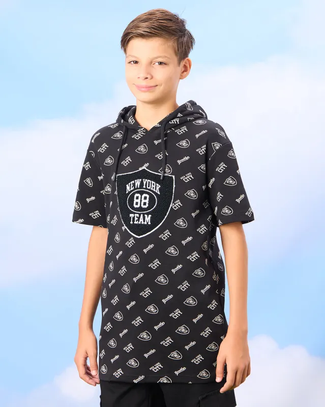 Senior Boys Black Hooded T-Shirt sold by Redtag