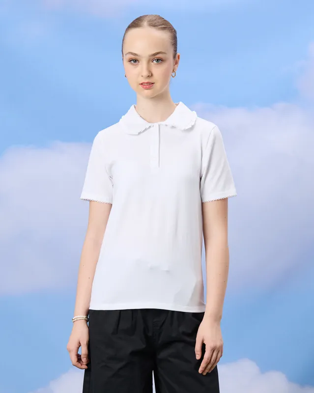 Senior Girls White Peter Pan T-shirt sold by Redtag