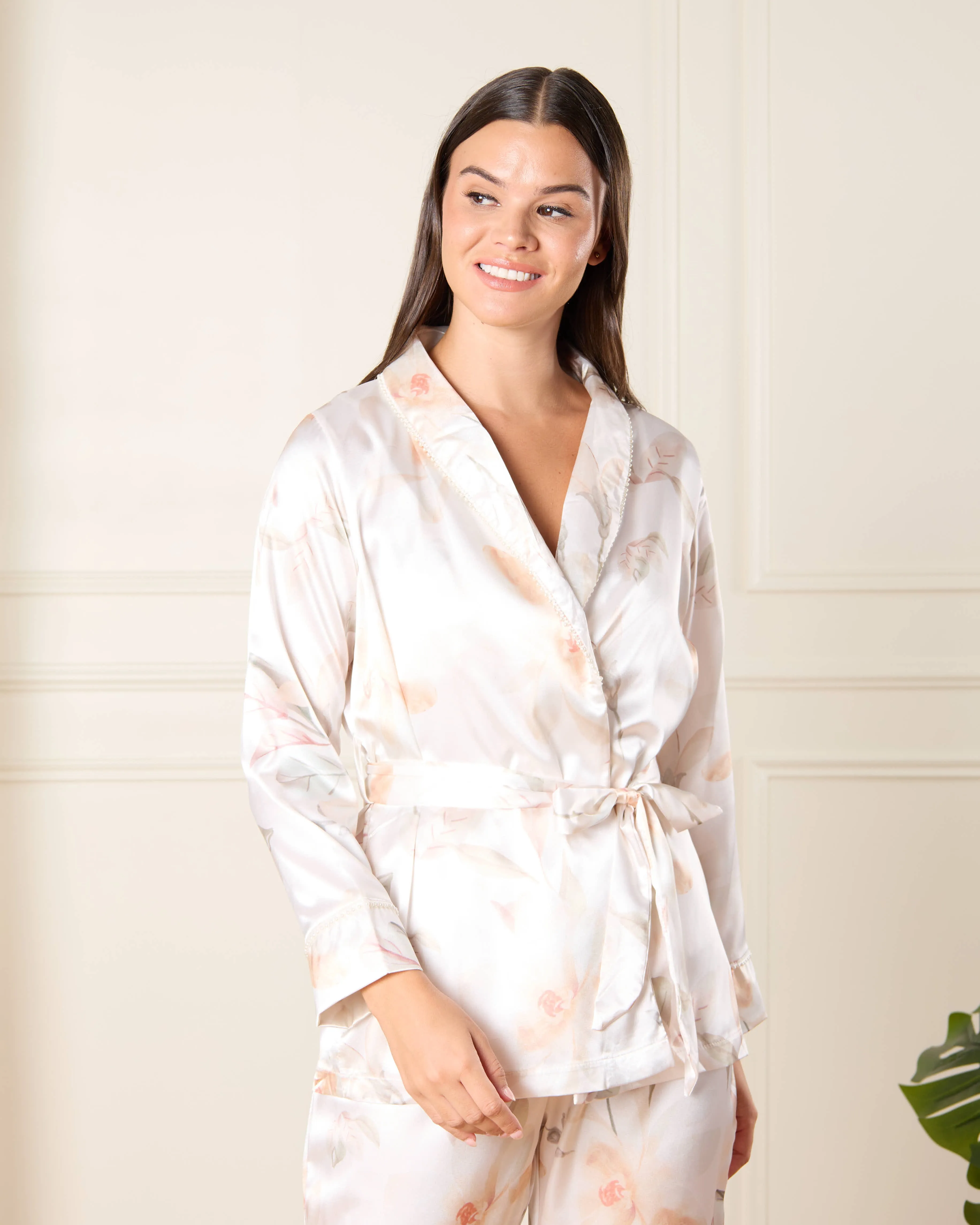Women White Printed Satin & Lace Robe (3 Piece) sold by Redtag product image thumbnail 2