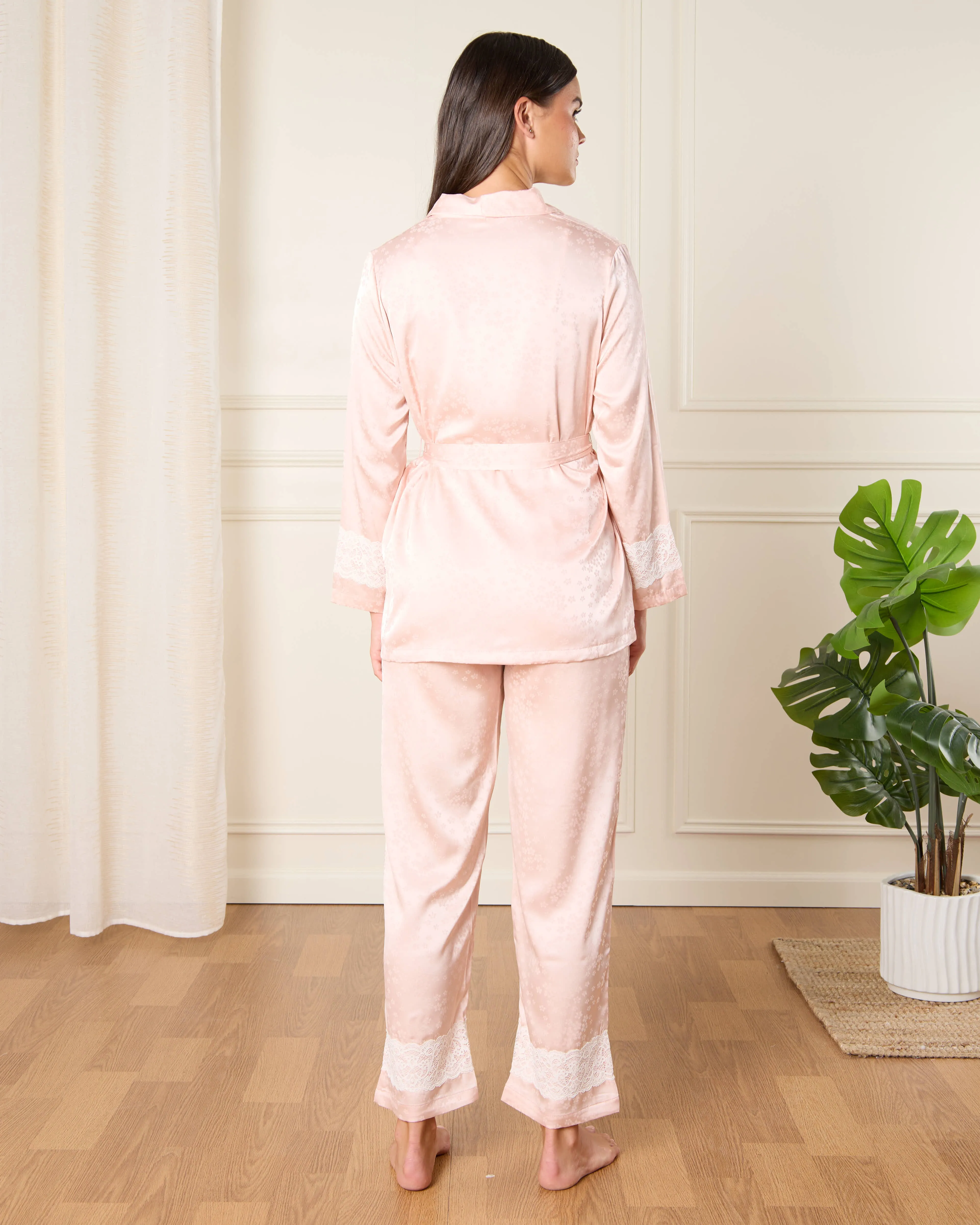 Women Pink Satin Lace Robe & Pant Set (2 Piece) sold by Redtag product image thumbnail 4