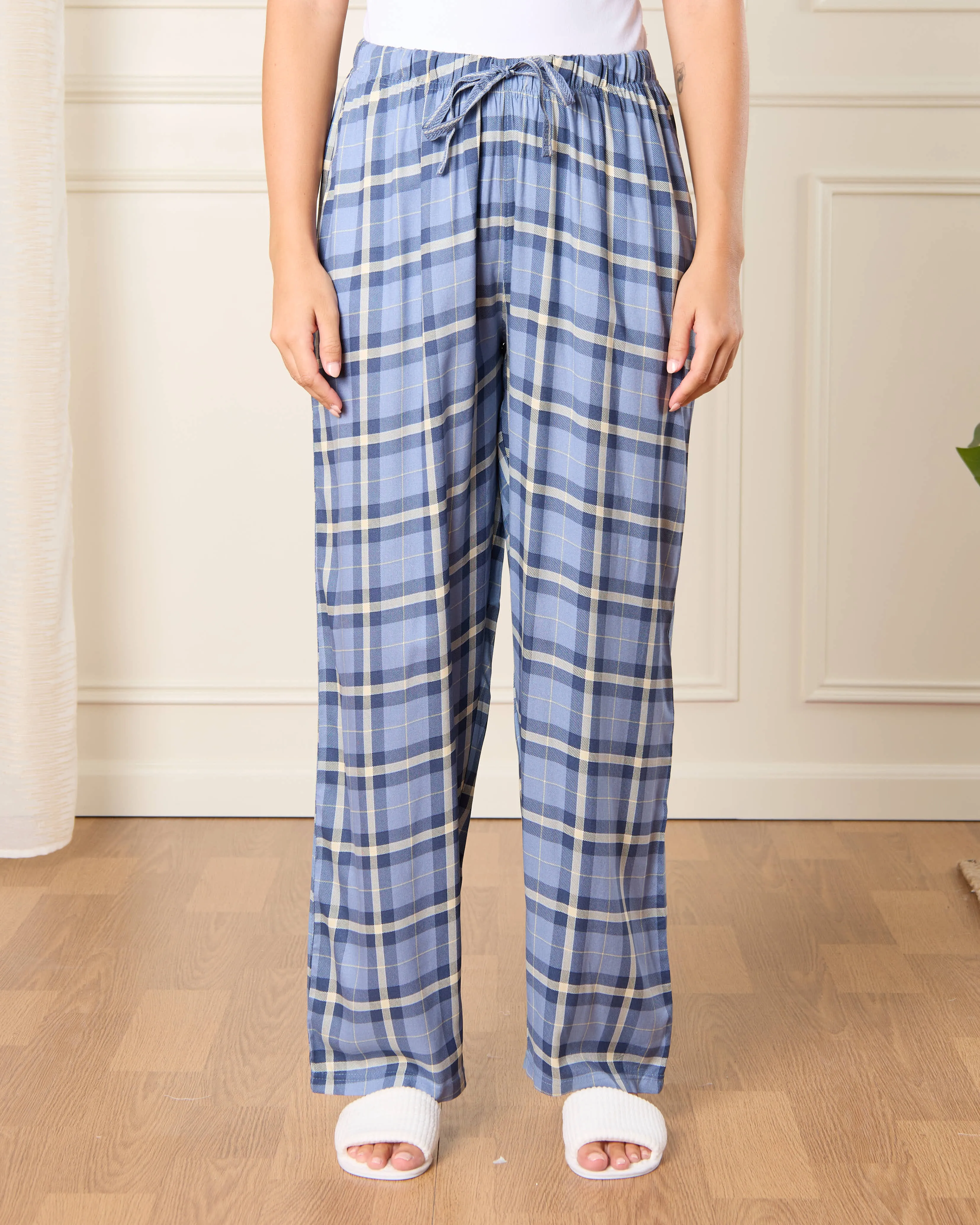 Women Blue Checkered Pyjama Bottoms sold by Redtag