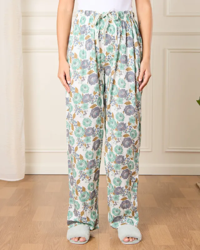 Women White Floral Print Pyjama Bottom sold by Redtag