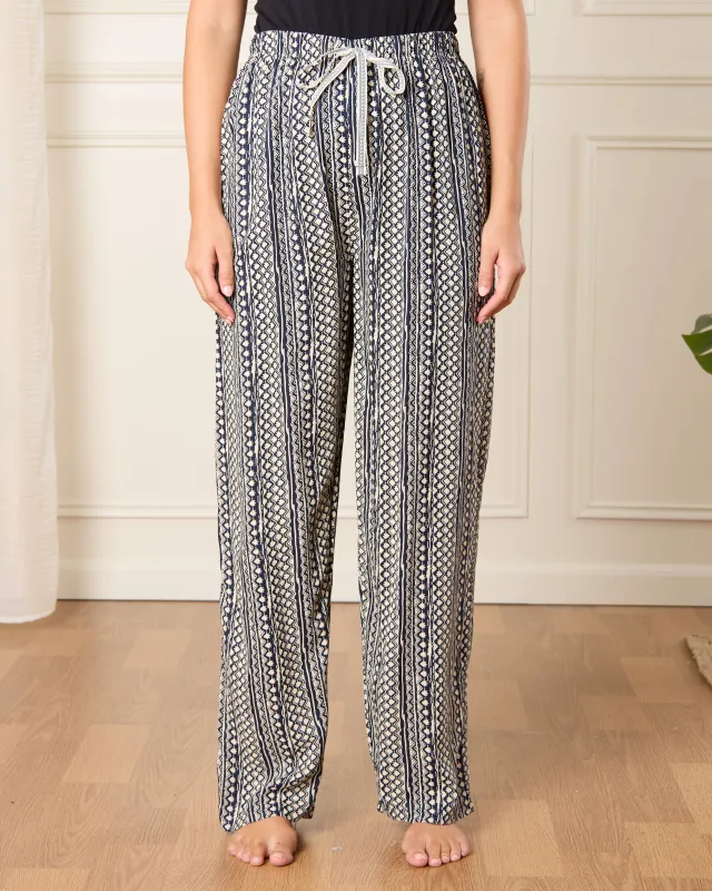 Women Navy And Beige Printed Pyjama Bottom sold by Redtag