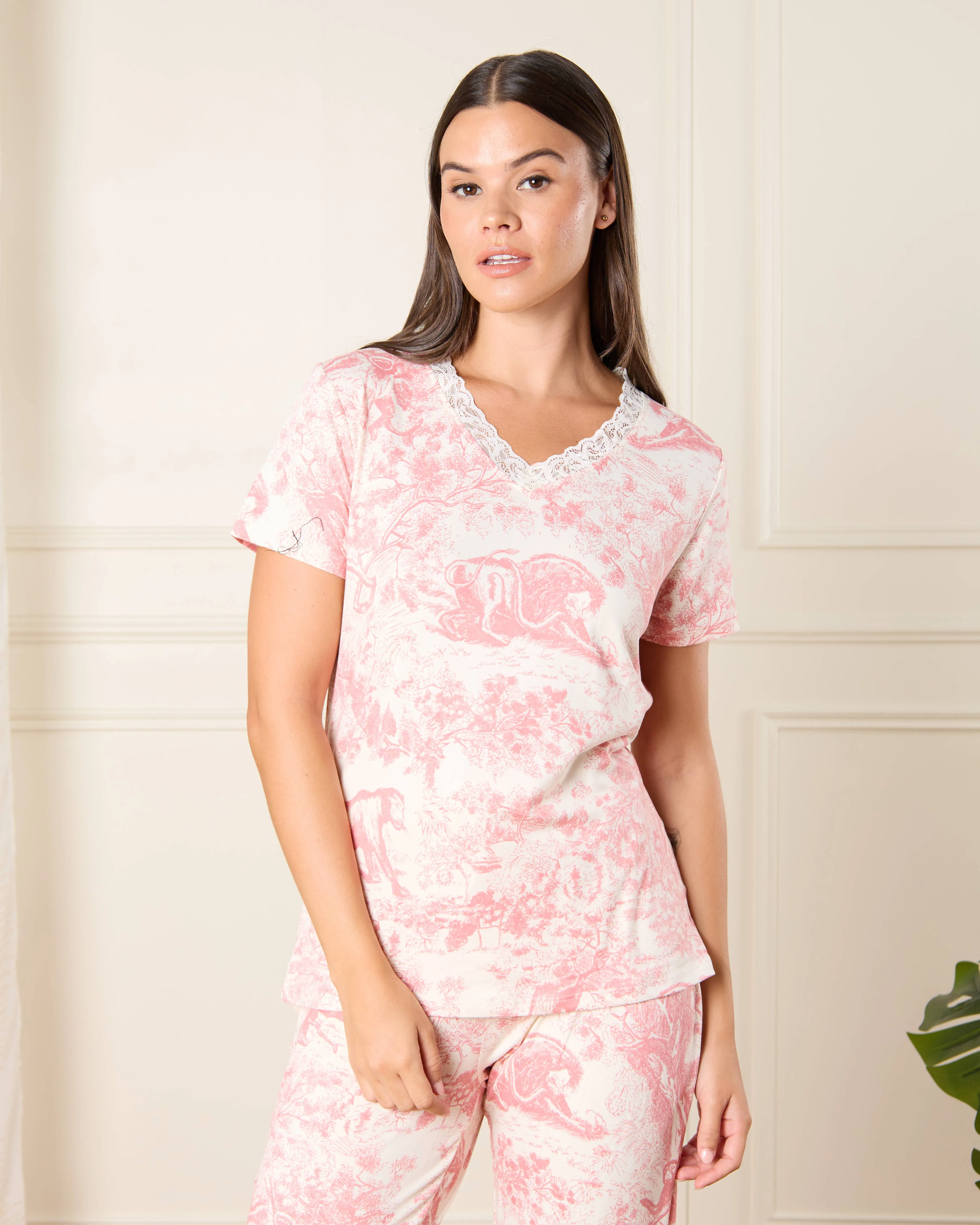 Women Pink Lace Printed Pyjama Set (2 Piece) sold by Redtag product image thumbnail 2