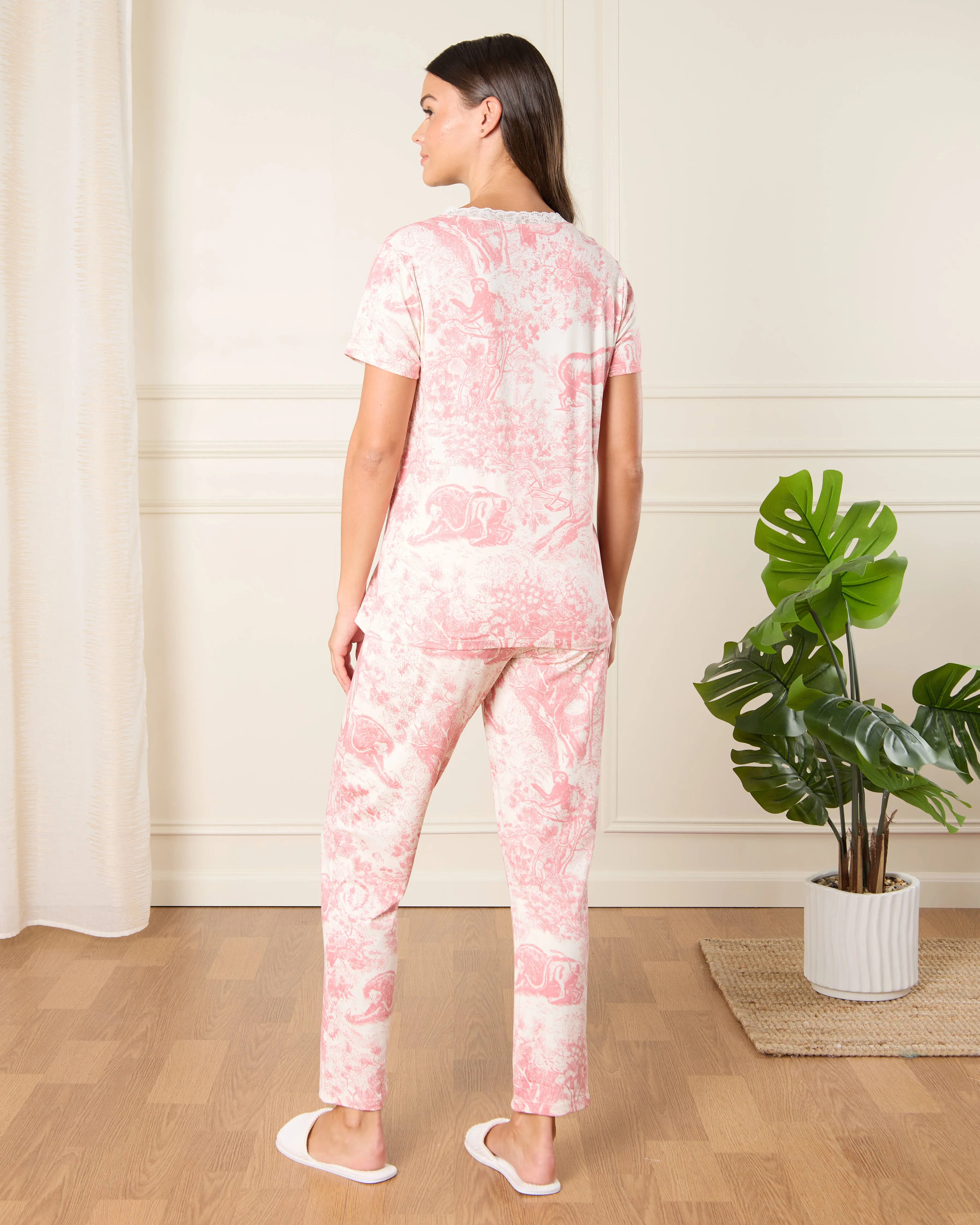 Women Pink Lace Printed Pyjama Set (2 Piece) sold by Redtag product image thumbnail 4