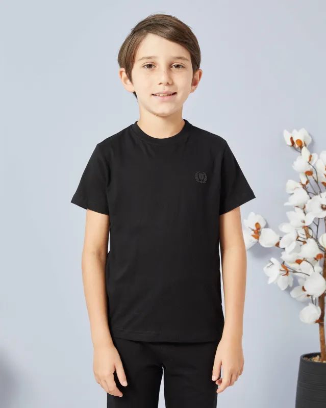 Boys Black Solid T-Shirt Set (Pack Of 2) sold by Redtag