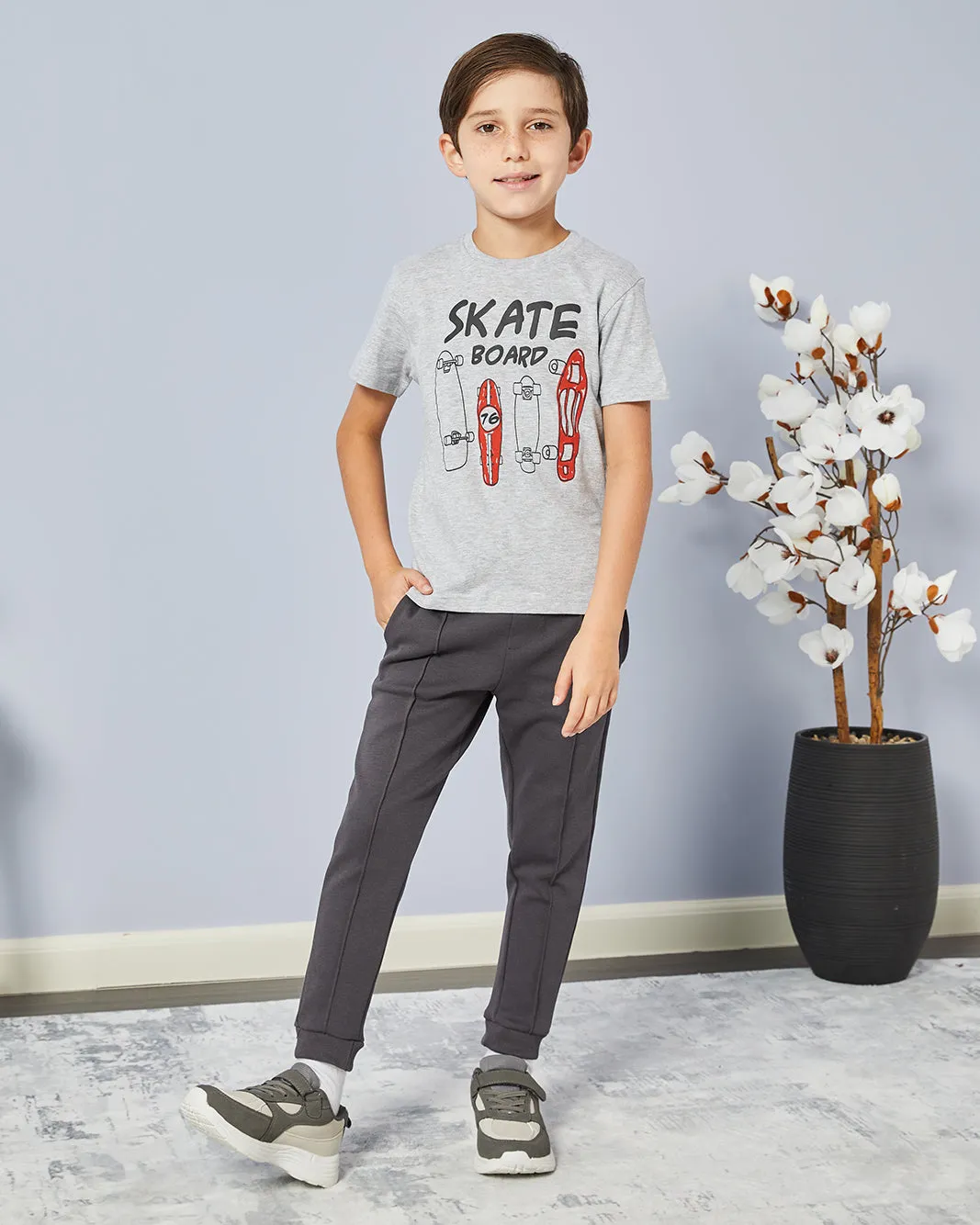 Boys Grey Skate Print T-Shirt sold by Redtag product image thumbnail 2