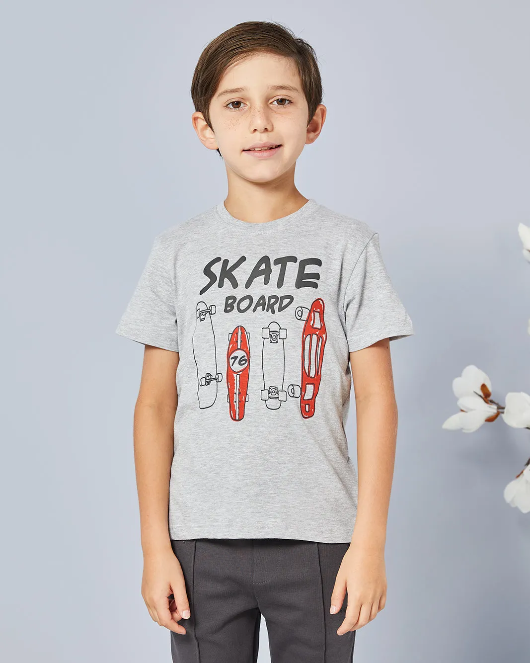 Boys Grey Skate Print T-Shirt sold by Redtag