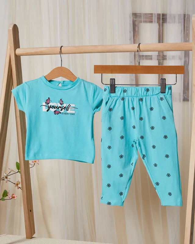 Infant Girls Blue Floral Print Pyjama Set (2 Piece) sold by Redtag