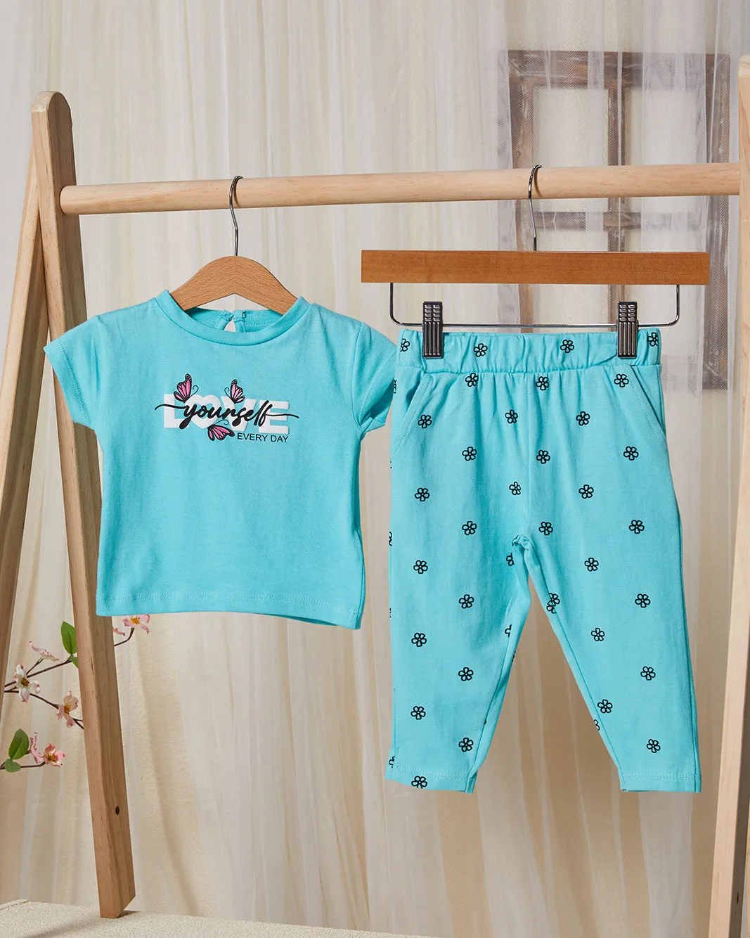 Infant Girls Blue Floral Print Pyjama Set (2 Piece) sold by Redtag