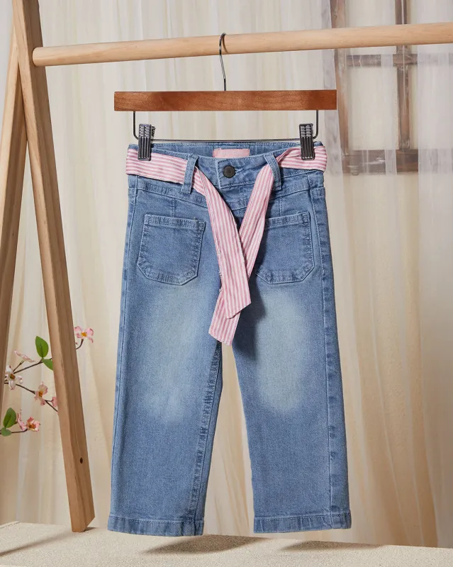 Infant Girls Blue Belted Jeans sold by Redtag