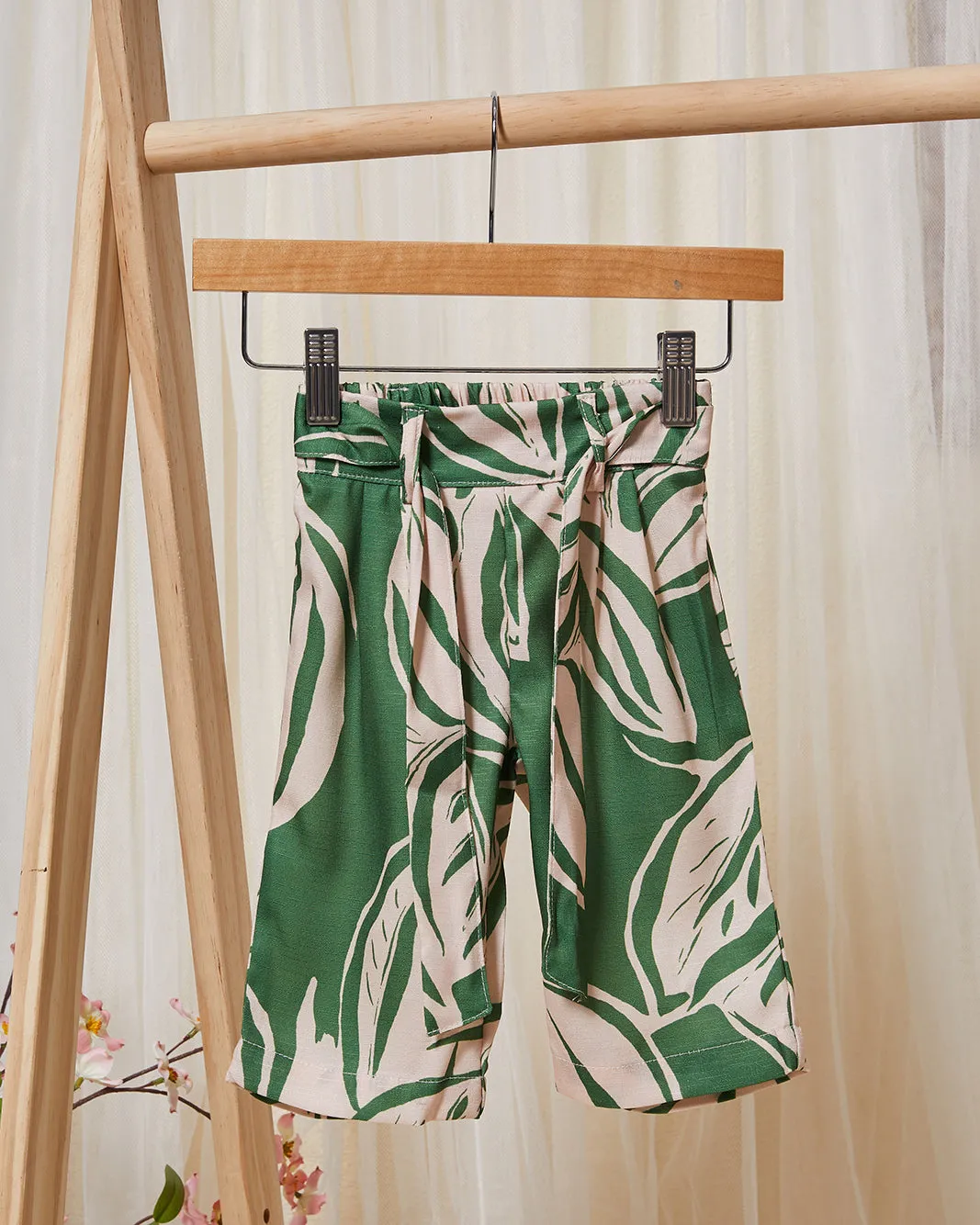 Infant Girls Green And Beige Leaves Print Casual Trouser sold by Redtag