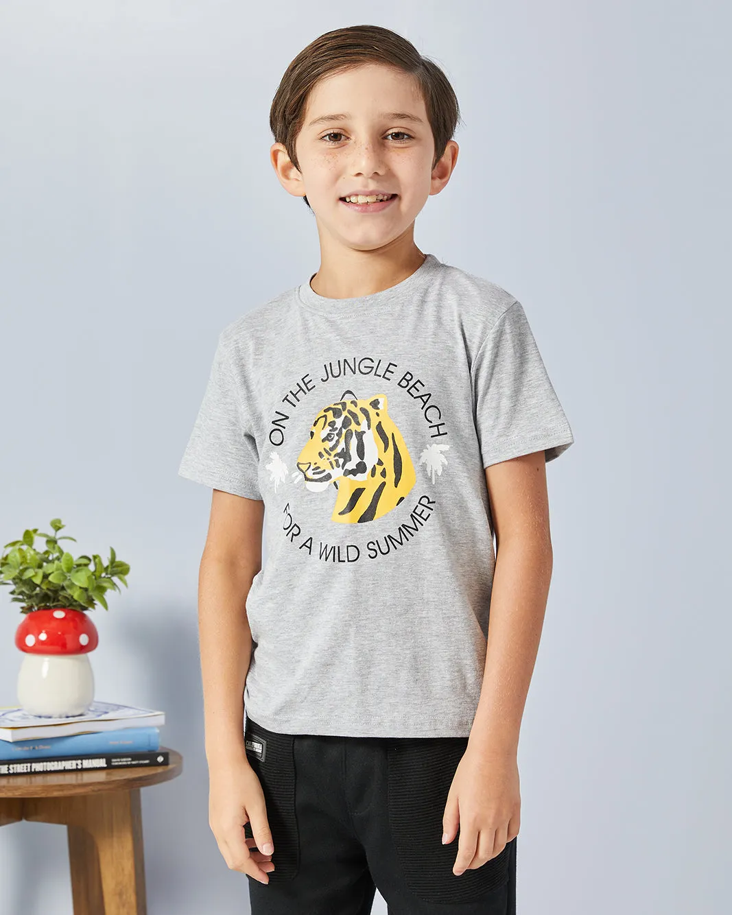 Boys Grey Tiger Print T-Shirt sold by Redtag