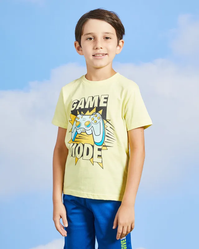 Boys Yellow Game Mode Print T-Shirt sold by Redtag