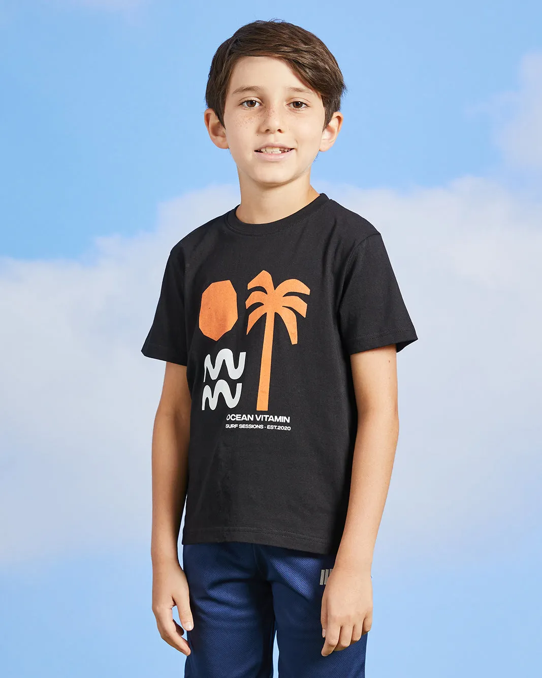 Boys Black Beach Print T-Shirt sold by Redtag