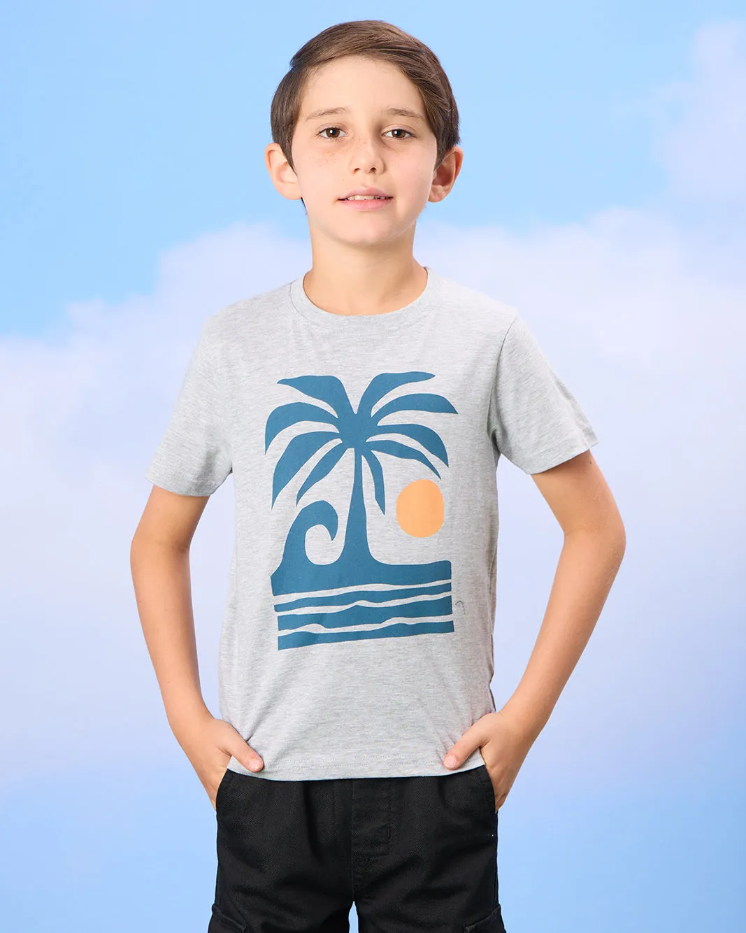 Boys Grey Island Print T-Shirt sold by Redtag