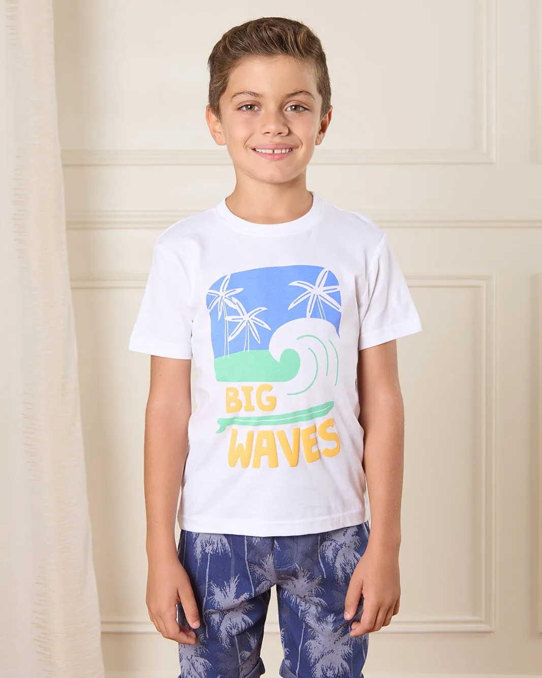 Boys White Big Waves Print T-Shirt sold by Redtag