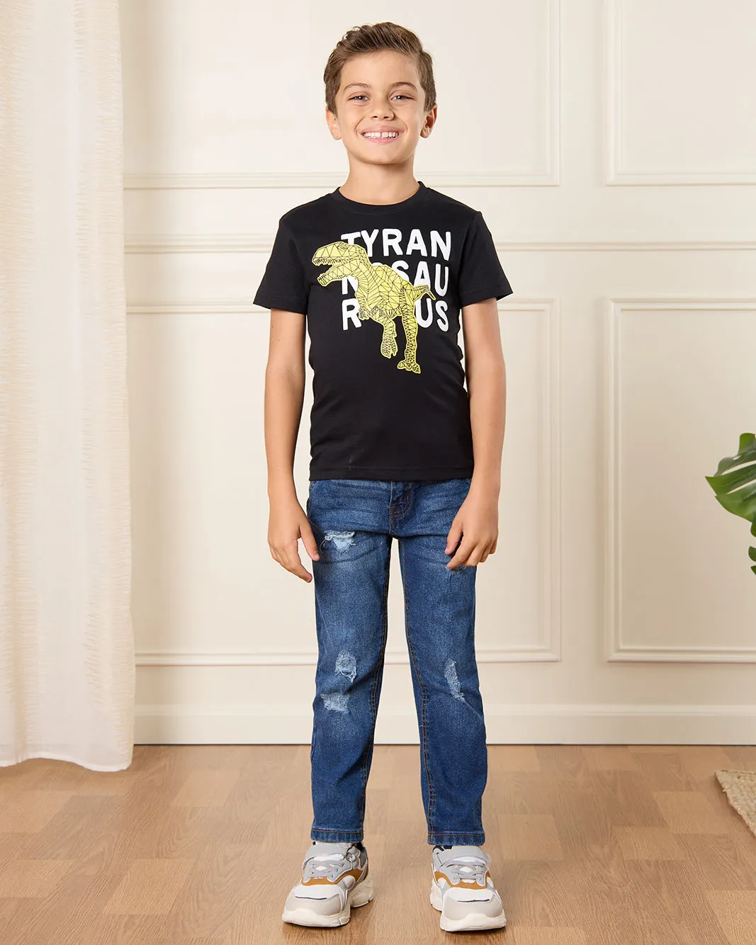 Boys Black Dino Print T-Shirt sold by Redtag product image thumbnail 2