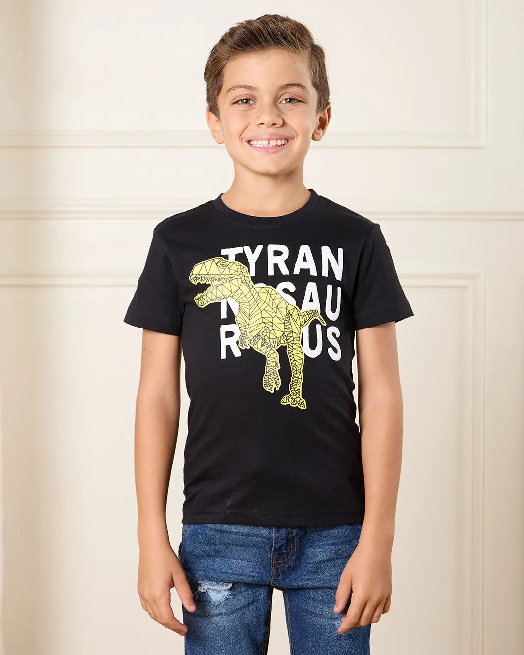 Boys Black Dino Print T-Shirt sold by Redtag