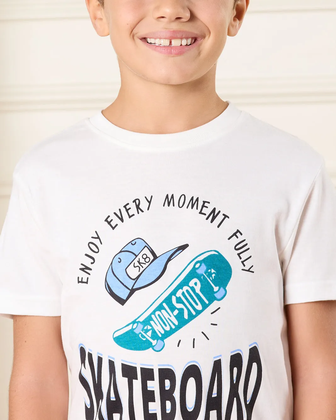 Boys White Skateboard Print T-Shirt sold by Redtag product image thumbnail 4