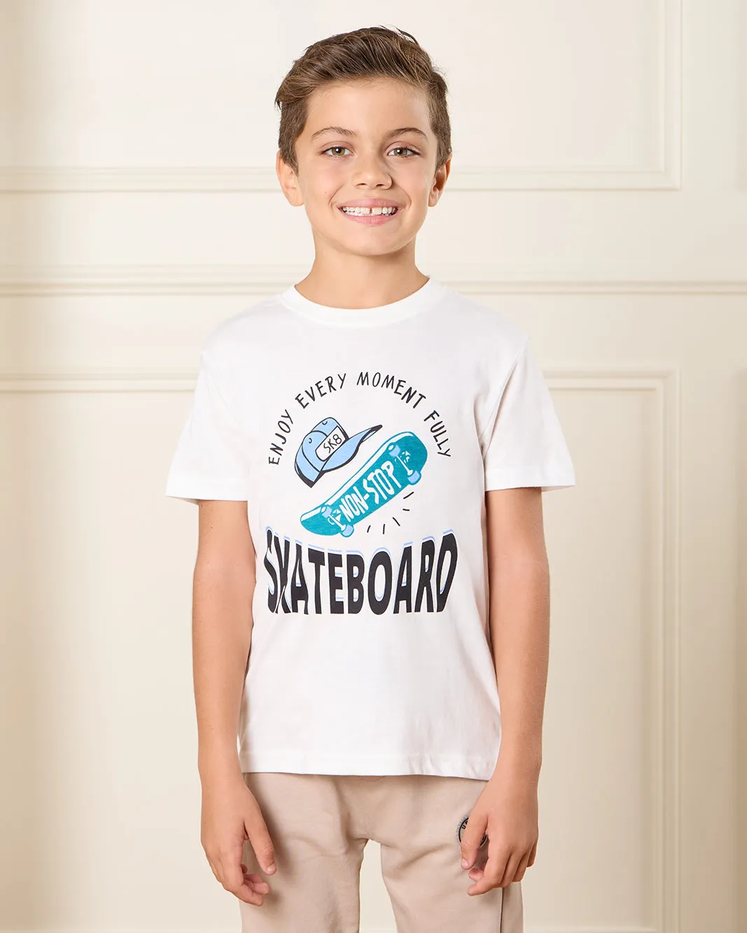 Boys White Skateboard Print T-Shirt sold by Redtag