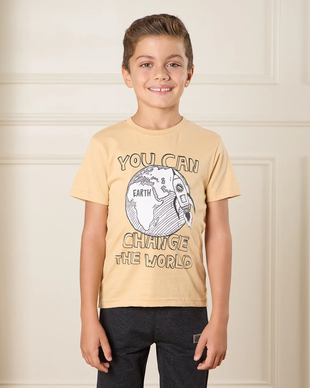 Boys Beige Earth Print T-Shirt sold by Redtag