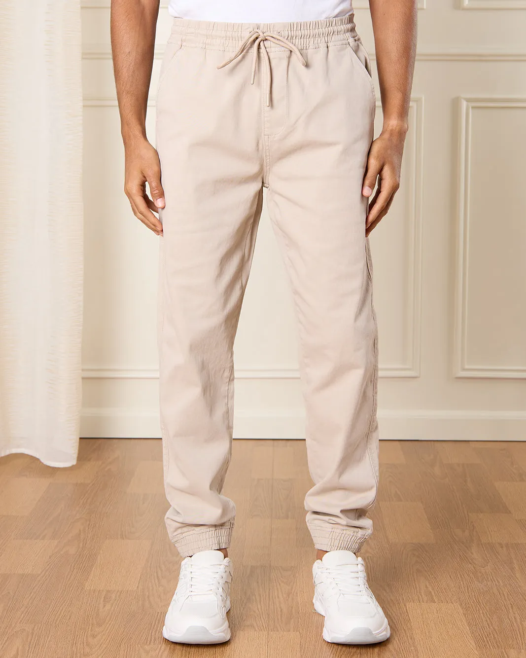 Men Grey Solid Twill Jogger sold by Redtag