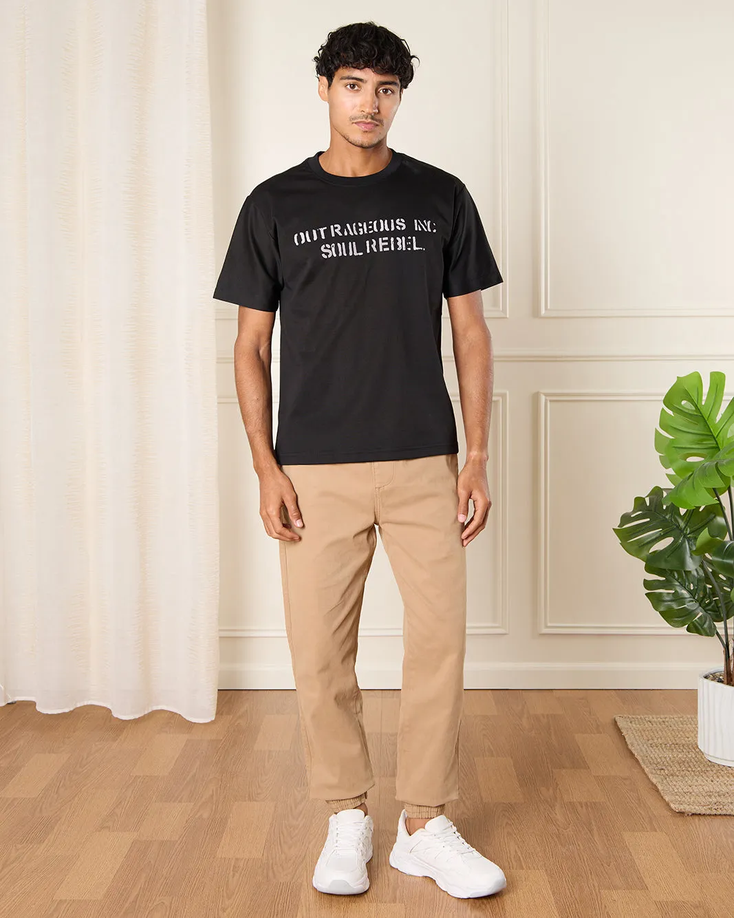 Men Beige Solid Twill Jogger sold by Redtag product image thumbnail 2