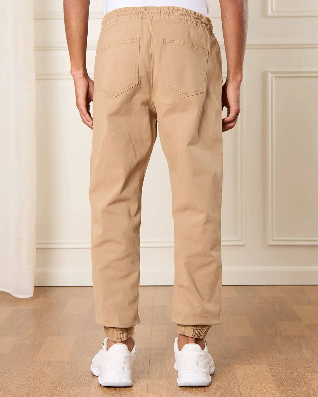 Men Beige Solid Twill Jogger sold by Redtag product image thumbnail 3
