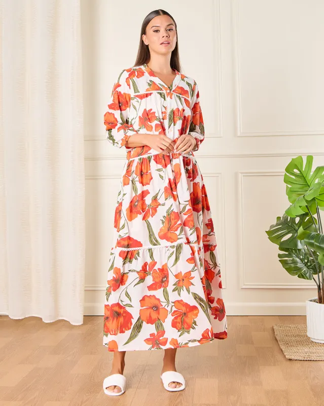 Women White Floral Print Nightgown sold by Redtag