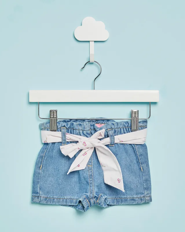 Infant Girls Blue  Shorts With Printed Fabric Belt sold by Redtag