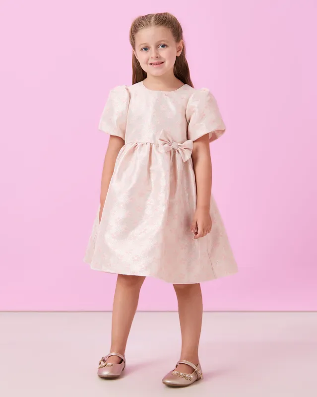 Girls Pink Jacquard Dress With A Bow sold by Redtag