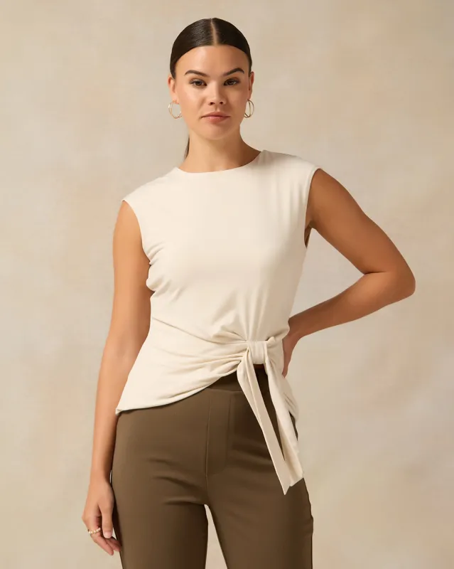 Women Beige Tie Knot Knit Top sold by Redtag