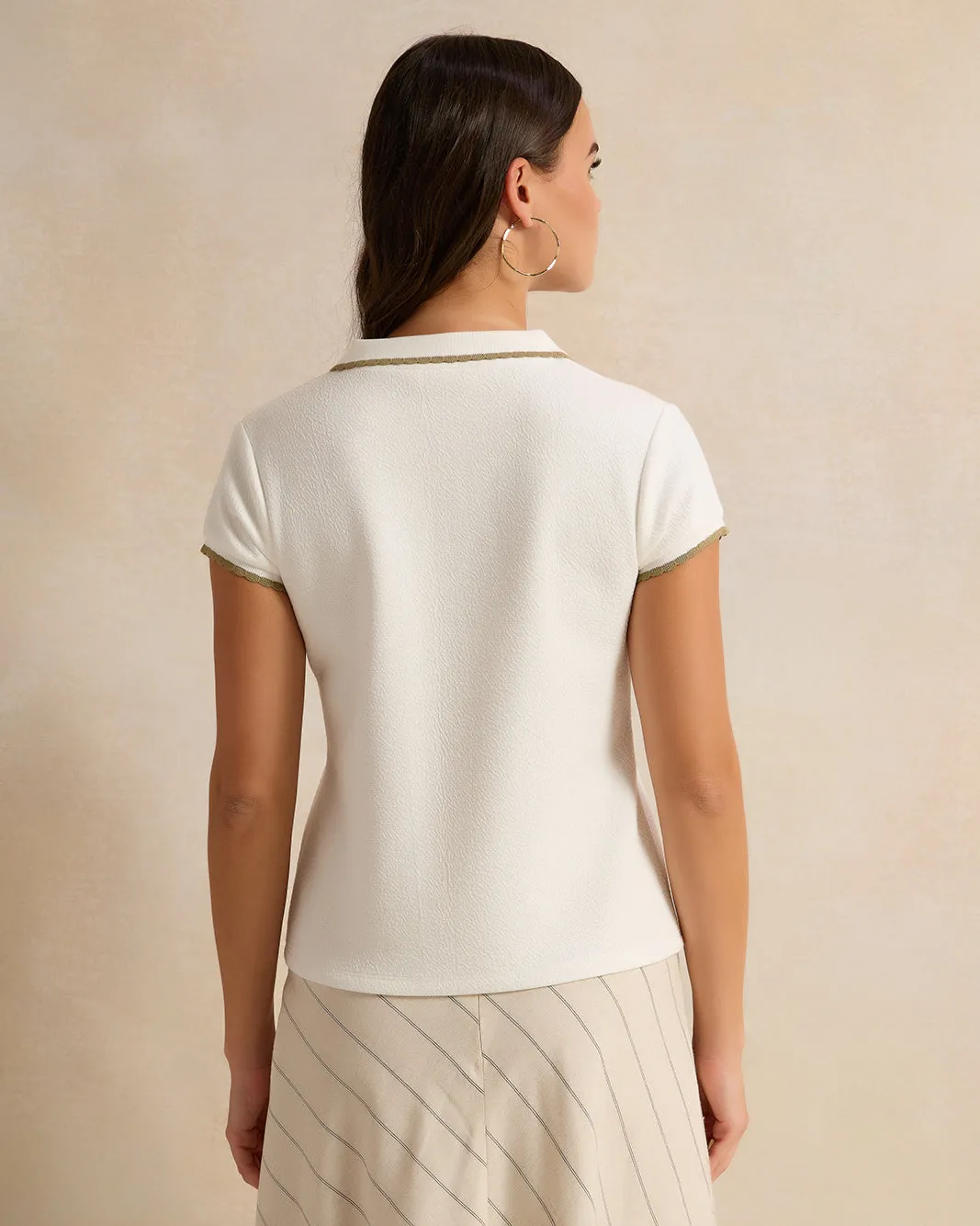 Women Ivory Detailed Polo-Neck Top sold by Redtag product image thumbnail 3