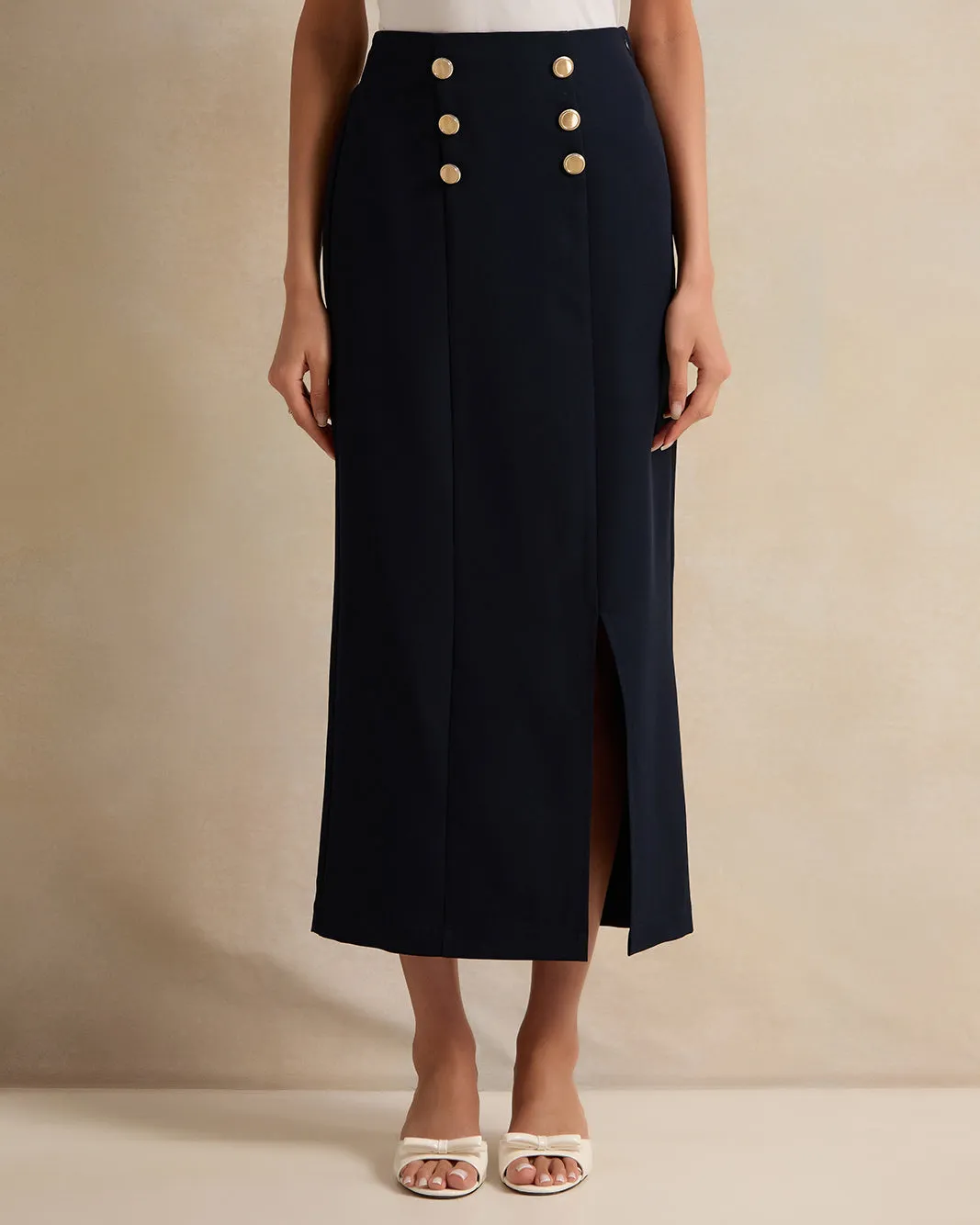 Women Navy Skirt With Button Details sold by Redtag