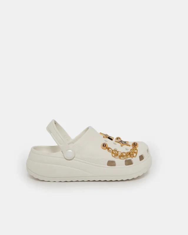 Senior Girls White Star Charm Clog sold by Redtag