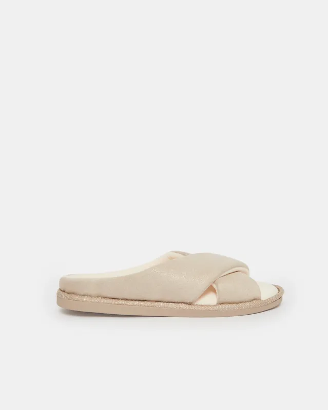 Women Beige Criss Cross Slipper sold by Redtag
