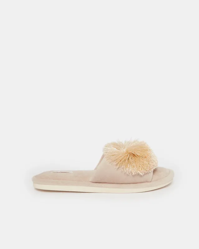Women Beige Pompom Slipper sold by Redtag