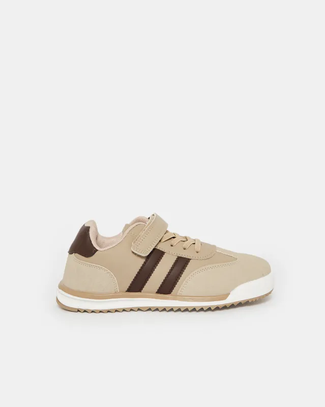 Senior Boys Beige Striped Sneakers sold by Redtag