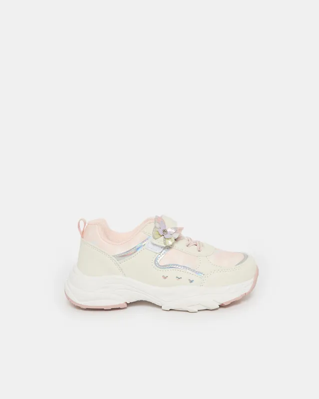 Girls White Butterfly Trim Trainer sold by Redtag
