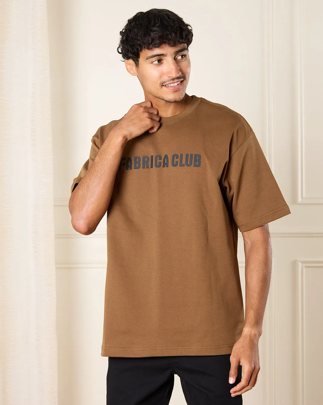 Men Brown Fabrica Club Print T-Shirt sold by Redtag
