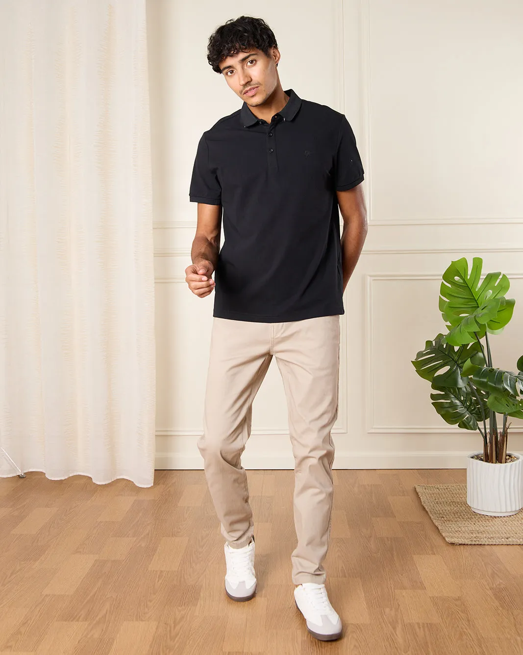 Men Black Plain Polo Shirt sold by Redtag product image thumbnail 2
