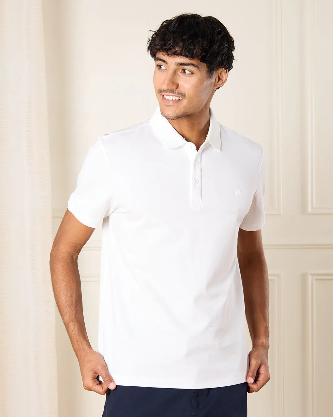 Men White Plain Polo Shirt sold by Redtag