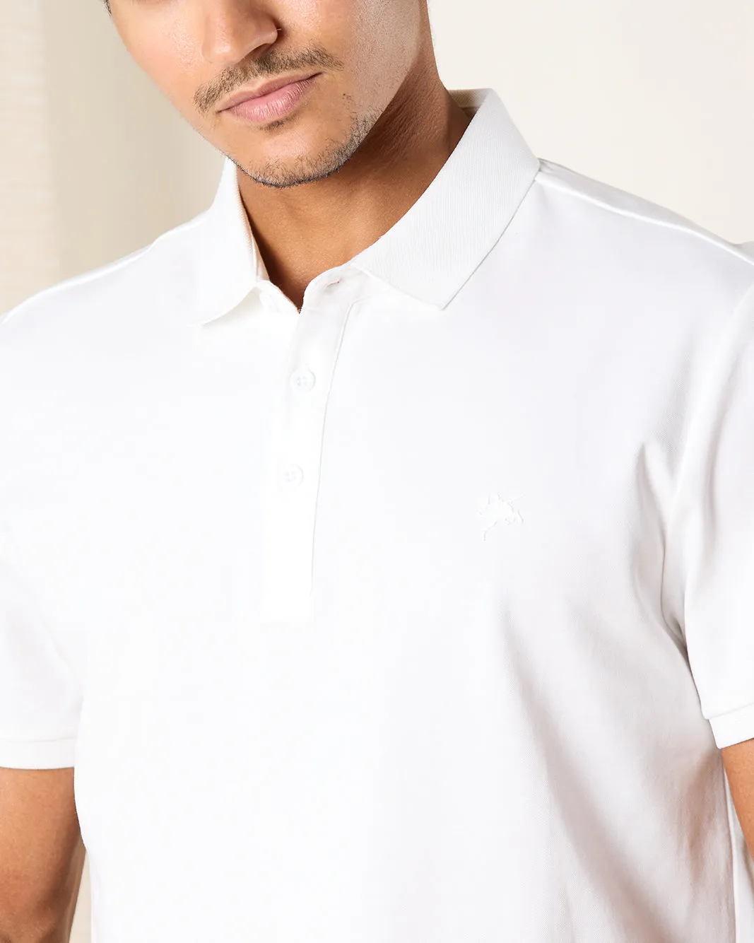 Men White Plain Polo Shirt sold by Redtag product image thumbnail 4