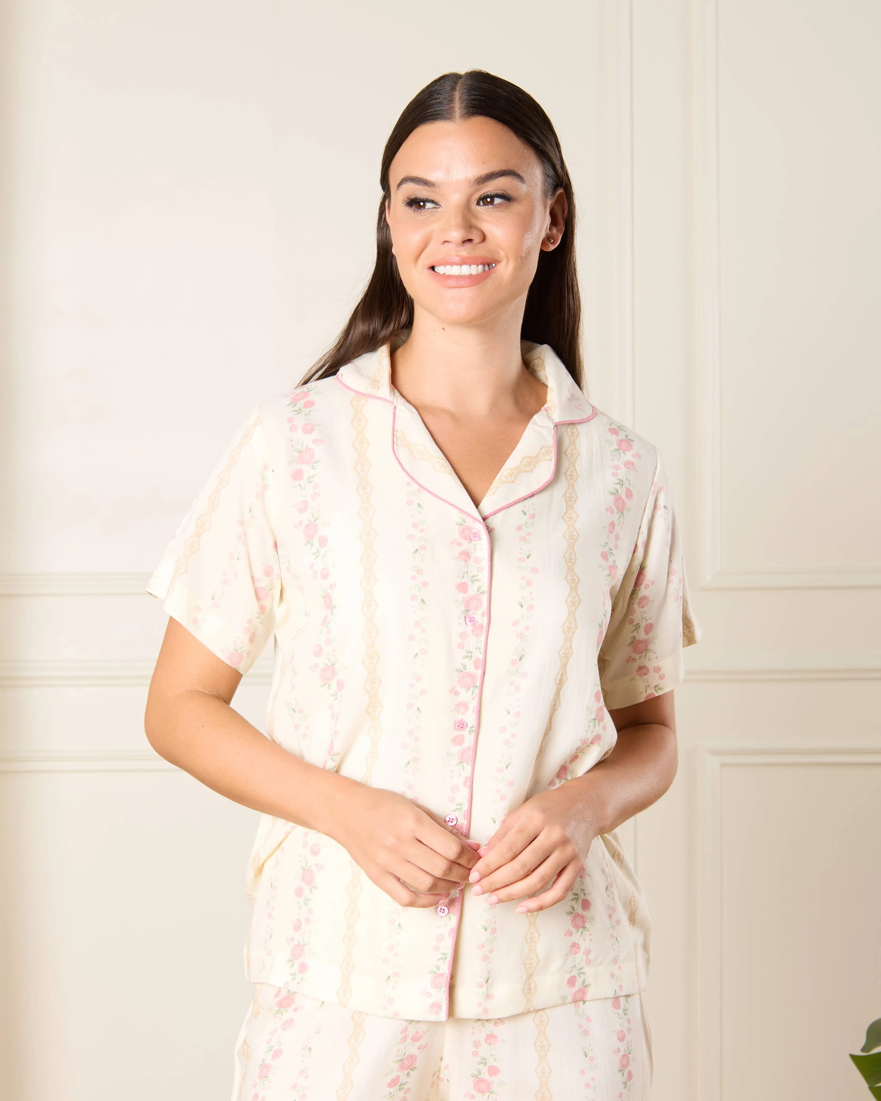 Women White Floral Print Collared Pyjama Set (2 Piece) sold by Redtag product image thumbnail 2