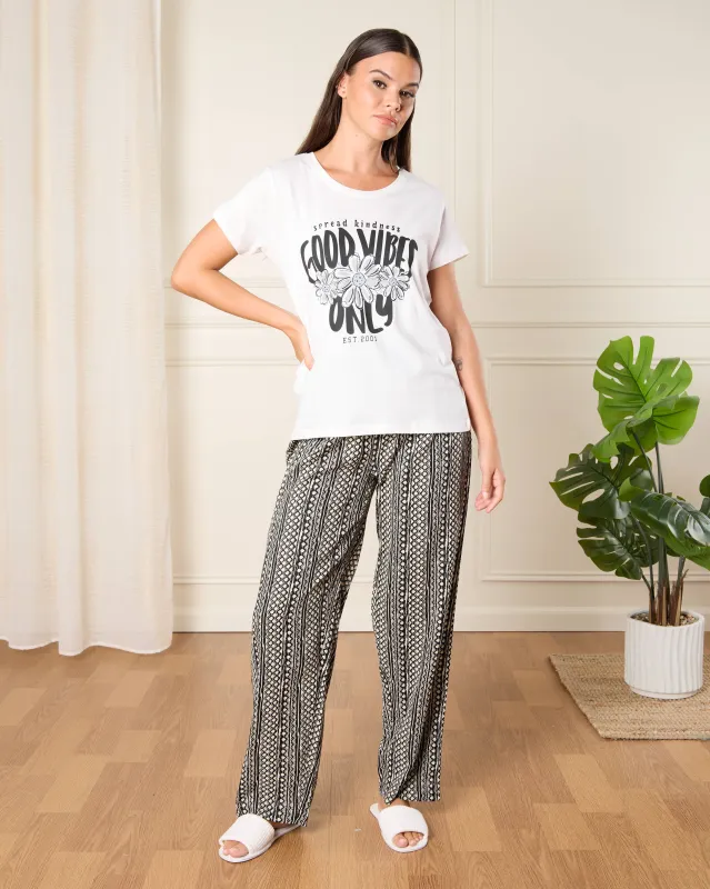 Women White And Black Printed Pyjama Set (2 Piece) sold by Redtag