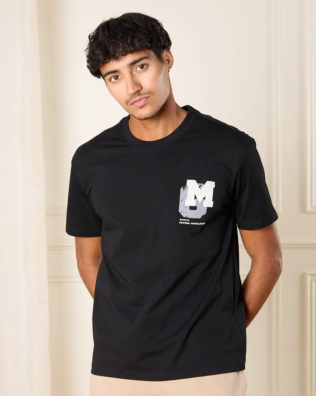 Men Black Printed T-Shirt sold by Redtag